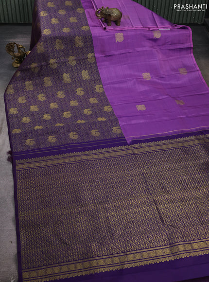 Pure kanchipuram silk saree purple and deep violet with half & half style and long annam zari woven border