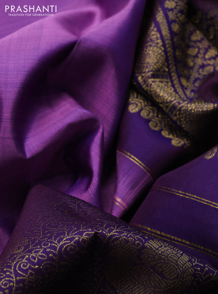 Pure kanchipuram silk saree purple and deep violet with half & half style and long annam zari woven border