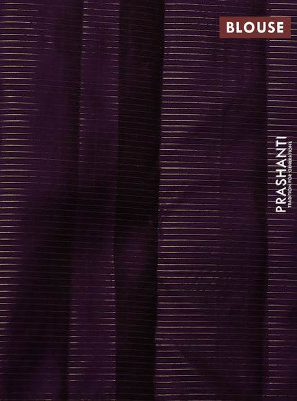 Pure kanchipuram silk saree green and purple with allover zari checks & buttas in borderless style