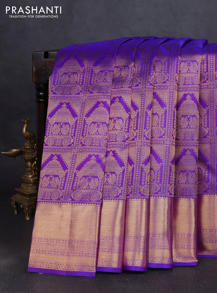 Pure kanchipuram silk saree violet with allover zari woven brocade weaves and rich zari woven border