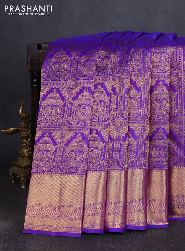 Pure kanchipuram silk saree violet with allover zari woven brocade weaves and rich zari woven border