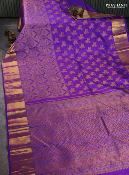 Pure kanchipuram silk saree violet with allover zari woven brocade weaves and rich zari woven border