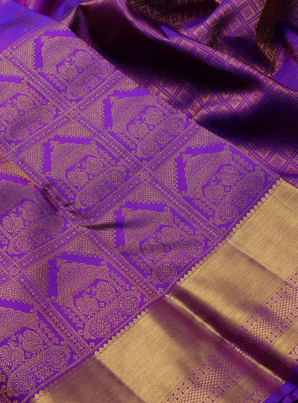 Pure kanchipuram silk saree violet with allover zari woven brocade weaves and rich zari woven border