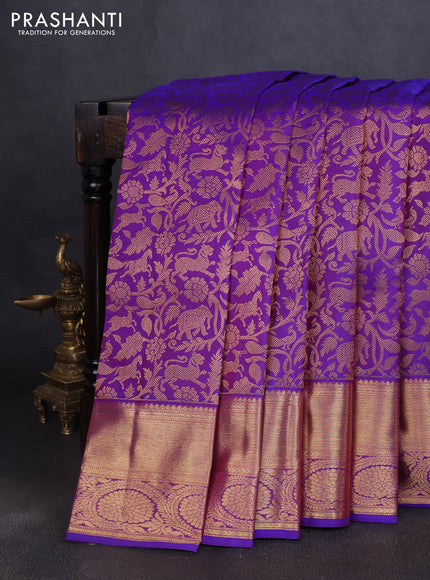Pure kanchipuram silk saree violet with allover zari woven brocade weaves and rich zari woven border