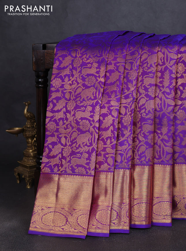 Pure kanchipuram silk saree violet with allover zari woven brocade weaves and rich zari woven border