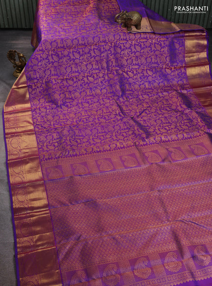 Pure kanchipuram silk saree violet with allover zari woven brocade weaves and rich zari woven border