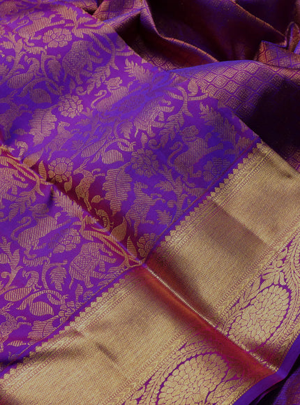 Pure kanchipuram silk saree violet with allover zari woven brocade weaves and rich zari woven border