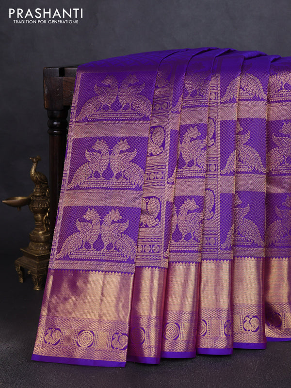 Pure kanchipuram silk saree violet with allover zari woven brocade weaves and rich zari woven border