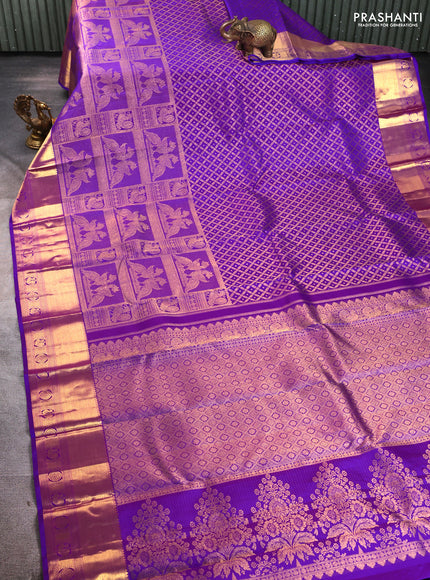 Pure kanchipuram silk saree violet with allover zari woven brocade weaves and rich zari woven border