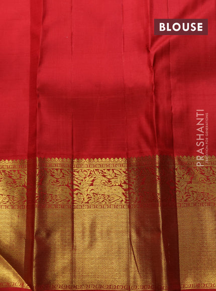 Pure kanchipuram silk saree orange and red with allover zari woven jewellery design and long rich zari woven border