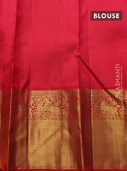 Pure kanchipuram silk saree pista green and red with allover zari woven jewellery design and long rich zari woven border