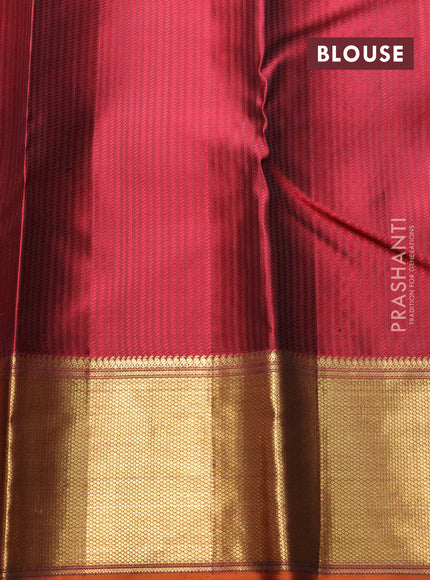 Pure kanchipuram silk saree green and maroon with allover zari woven checked brocade pattern and long rich zari woven border
