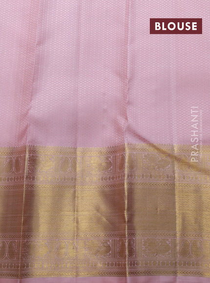 Pure kanchipuram silk saree red and mild peach with allover zari woven checked brocade pattern and long rich zari woven border