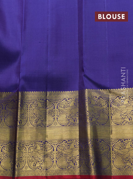 Pure kanchipuram silk saree teal blue and blue with allover zari woven checked brocade pattern and long rich zari woven border