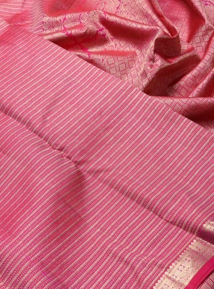 Pure kanchipuram silk saree pink with allover zari woven brocade weaves and zari woven border