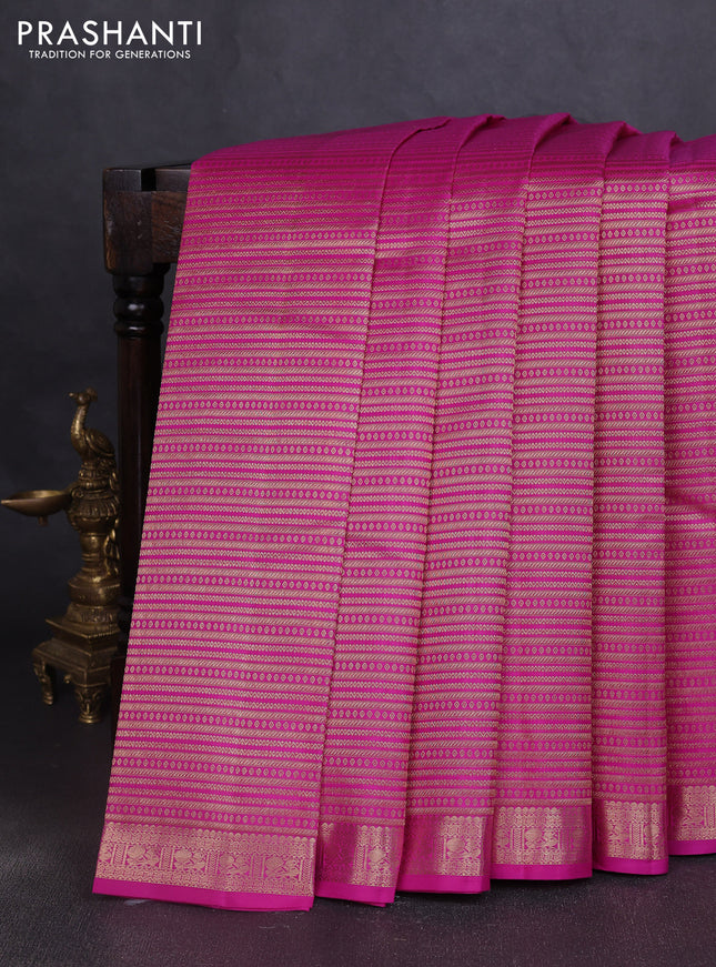 Pure kanchipuram silk saree magenta pink with allover zari woven brocade weaves and zari woven border