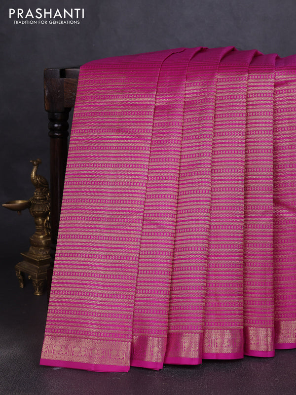 Pure kanchipuram silk saree magenta pink with allover zari woven brocade weaves and zari woven border