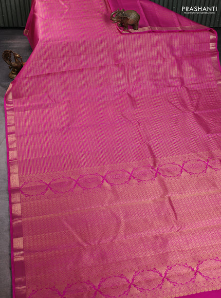 Pure kanchipuram silk saree magenta pink with allover zari woven brocade weaves and zari woven border