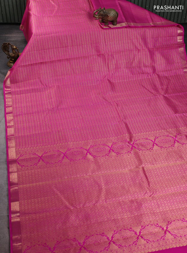 Pure kanchipuram silk saree magenta pink with allover zari woven brocade weaves and zari woven border