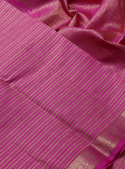 Pure kanchipuram silk saree magenta pink with allover zari woven brocade weaves and zari woven border