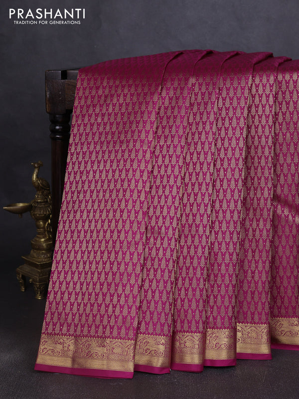 Pure kanchipuram silk saree dark pink with allover zari woven brocade weaves and zari woven border
