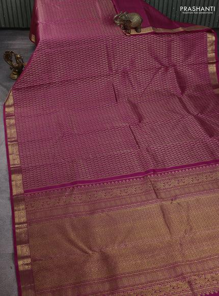 Pure kanchipuram silk saree dark pink with allover zari woven brocade weaves and zari woven border