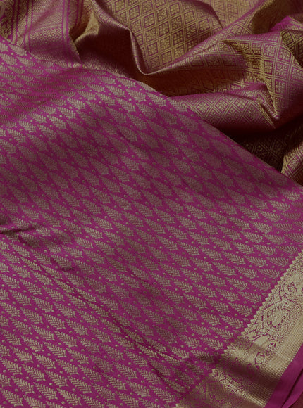 Pure kanchipuram silk saree dark pink with allover zari woven brocade weaves and zari woven border