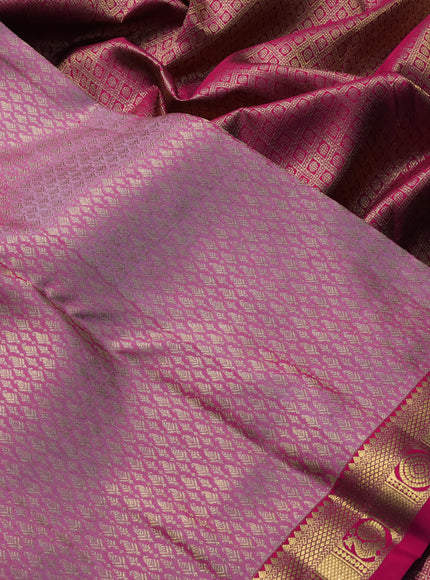 Pure kanchipuram silk saree pastel purple and purple with allover zari woven brocade weaves and zari woven border