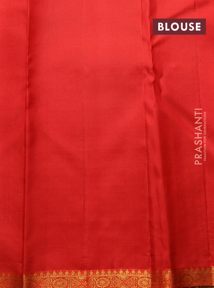 Pure kanchipuram silk saree jamun shade and orange with allover zari woven leaf weaves and zari woven border