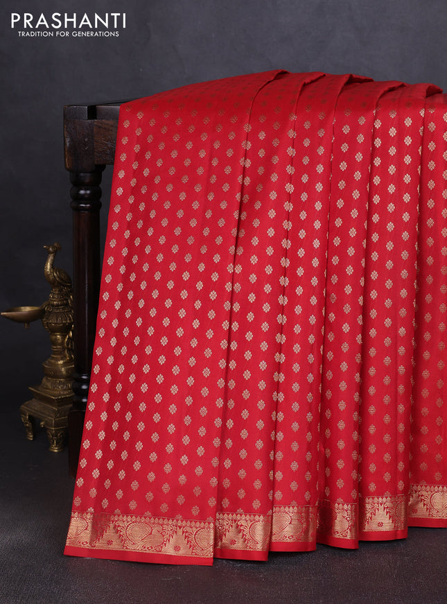 Pure kanchipuram silk saree red with allover zari woven 1000 buttas and zari woven border