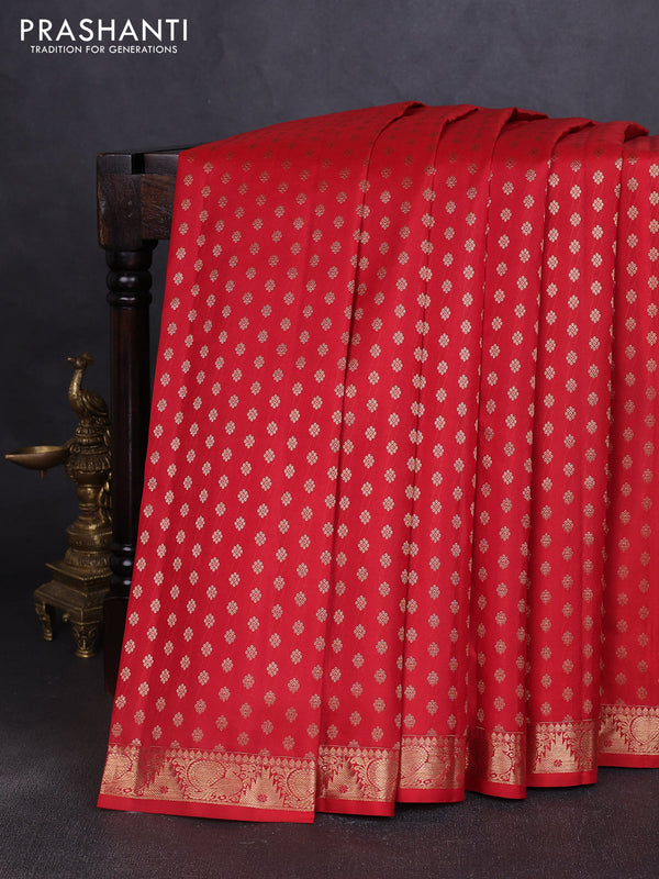 Pure kanchipuram silk saree red with allover zari woven 1000 buttas and zari woven border