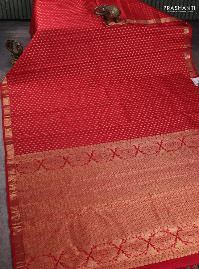 Pure kanchipuram silk saree red with allover zari woven 1000 buttas and zari woven border