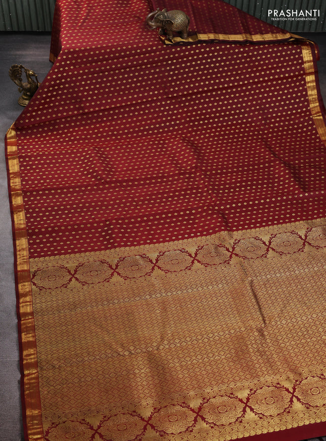 Pure kanchipuram silk saree maroon with allover zari woven 1000 buttas and zari woven border