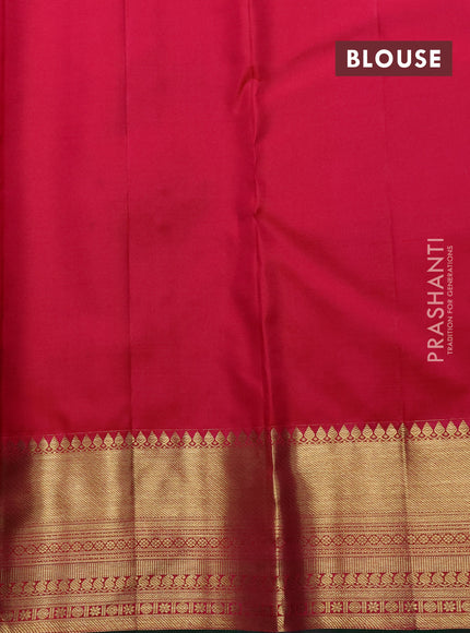 Pure kanchipuram silk saree dual shade of pinkish orange and green with allover zari woven butta weaves and long wedding design zari woven border