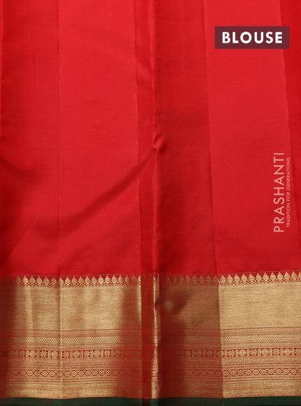 Pure kanchipuram silk saree red and green with allover zari woven butta weaves and long wedding design zari woven border