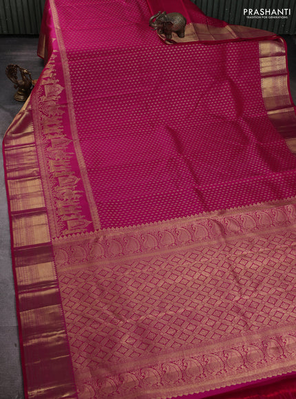 Pure kanchipuram silk saree pink with allover zari woven butta weaves and long wedding design zari woven border