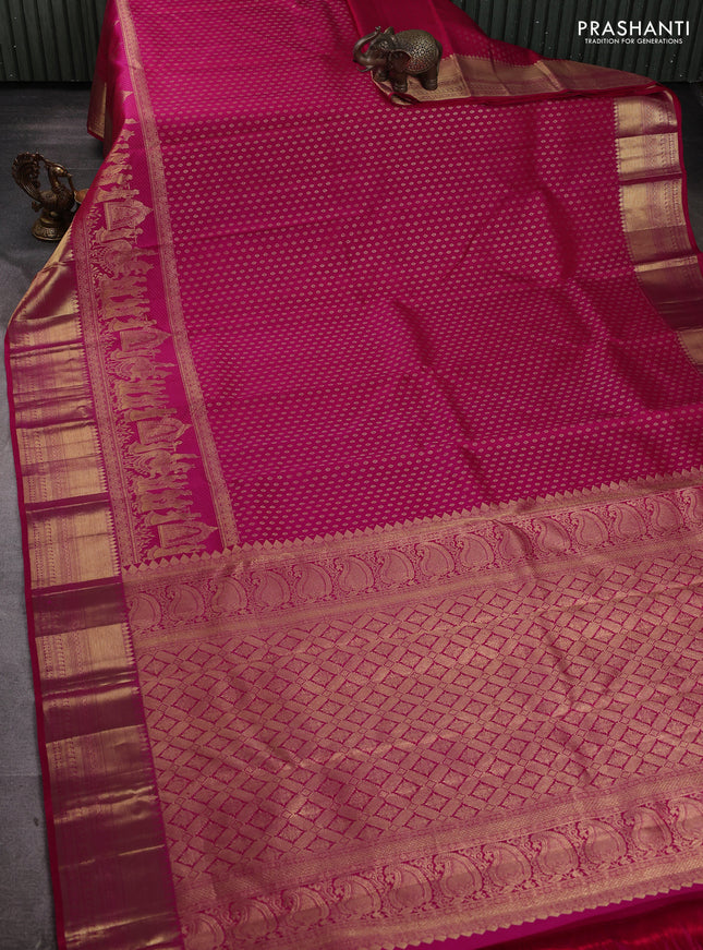 Pure kanchipuram silk saree pink with allover zari woven butta weaves and long wedding design zari woven border