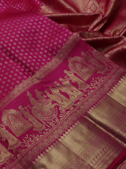 Pure kanchipuram silk saree pink with allover zari woven butta weaves and long wedding design zari woven border