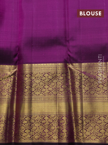 Pure kanchipuram silk saree mild peach pink and purple with allover silver & gold zari woven butta brocade weaves and long rich zari woven korvai border