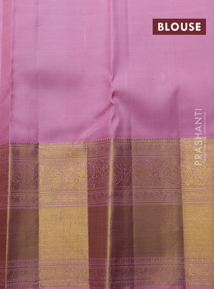 Pure kanchipuram silk saree red and light pink with allover silver & gold zari woven butta brocade weaves and long rich zari woven korvai border