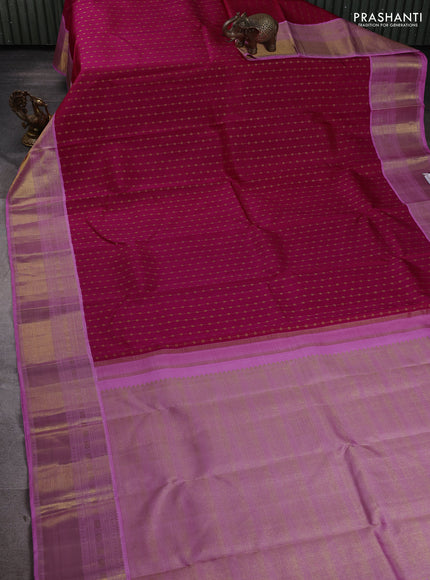 Pure kanchipuram silk saree pink and light pink with allover zari woven buttas and rich zari woven korvai border