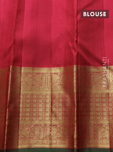 Pure kanchipuram silk saree light green and maroon with allover zari woven brocade weaves and long rich annam zari woven border