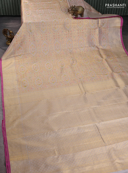 Pure kanchipuram silk saree pastel green and pink with allover zari woven brocade weaves and zari woven border
