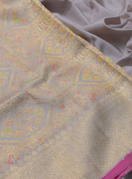 Pure kanchipuram silk saree pastel green and pink with allover zari woven brocade weaves and zari woven border