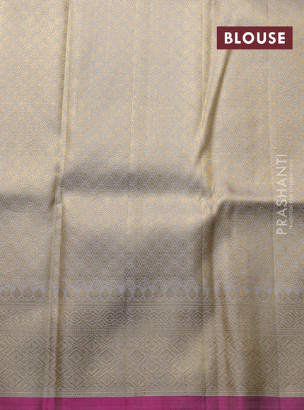 Pure kanchipuram silk saree pastel green and pink with allover zari woven brocade weaves and zari woven border