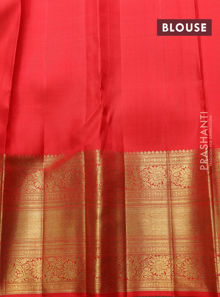Pure kanchipuram silk saree cream and red with allover zari woven brocade weaves and long zari woven border