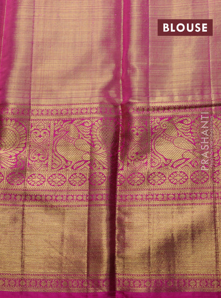 Pure kanchipuram tissue silk saree gold and pink with allover zari woven floral brocade weaves and long rich annam zari woven border