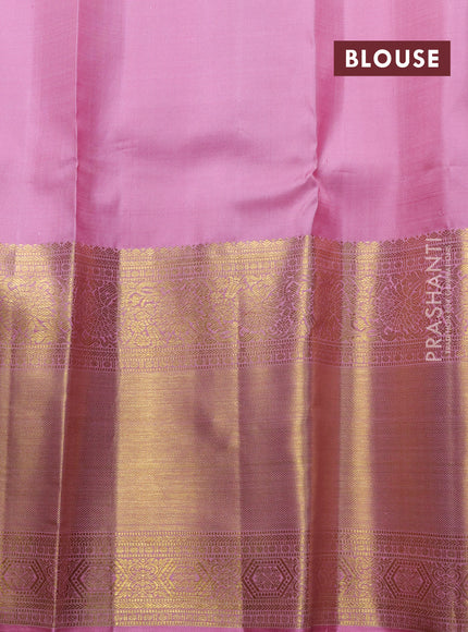 Pure kanchipuram silk saree maroon and light pink with allover zari woven brocade weaves and long zari woven border