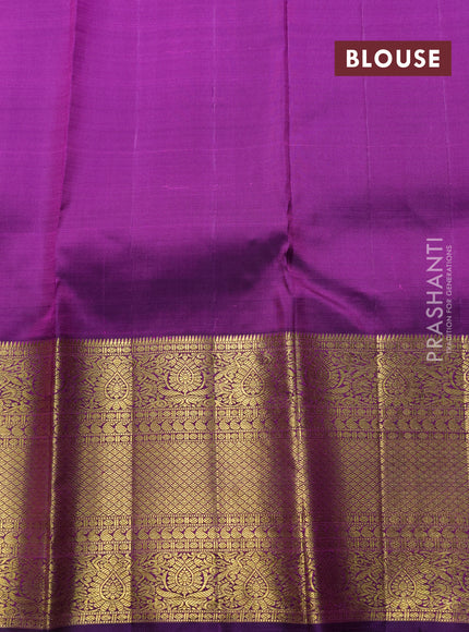 Pure kanchipuram silk saree mustard yellow and purple with allover zari woven brocade weaves and long zari woven border