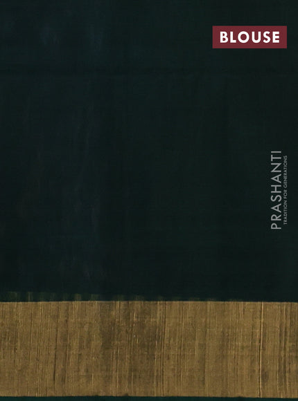 Ikat silk cotton saree blue and bottle green with allover ikat butta weaves and zari woven border